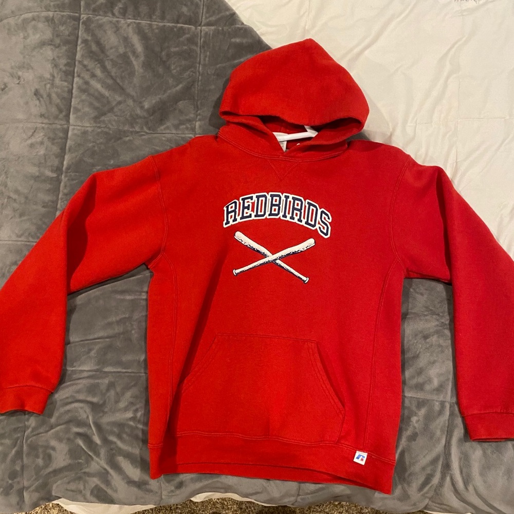 red comfy baseball sweatshirt